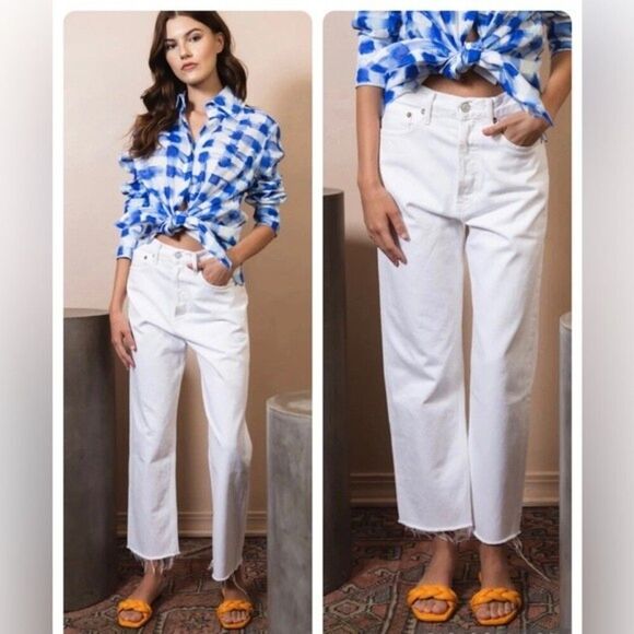 Agolde 90s Five-Pocket Cropped Straight Leg Jeans In White “Element “Sz 29 NWT - Picture 1 of 13